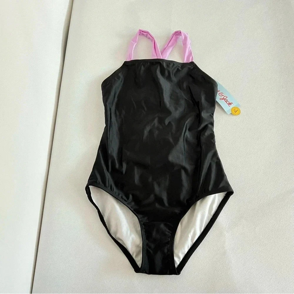 One Piece Swimsuit Cat & Jack Black/Purple Back Detail Kids